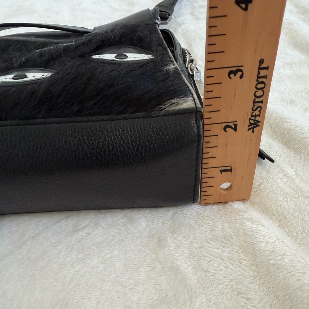 Min & Mon Vali Crossbody Small Black Leather Bag w/ black fur. “All Over Eyes” - Picture 8 of 16